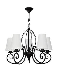 Czarno-biały stylowy żyrandol do salonu DOMINO O3015 W5 CZA/2S/01/Le 5-ramienny