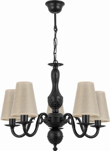 Stylowy czarny żyrandol ze złotymi abażurami LALKA O3045 W5 CZA/2S/07/Le 5-ramienny