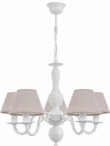 Klasyczny biały żyrandol z lnianymi abażurkami LALKA O3045 W5 BIA/1S/13/Le 5-ramienny