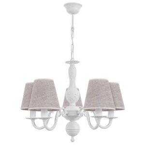 Biały żyrandol rustykalny do jadalni LALKA O3045 W5 BIA/AB/05/Le 5-ramienny