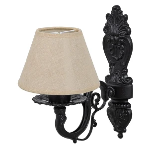 Stylowy czarny kinkiet z lnianym abażurem NELA O3030 K1 CZA/1S/13/Le