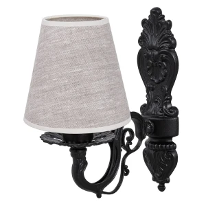 Stylowy czarny kinkiet z lnianym abażurem NELA O3030 K1 CZA/AB/05/Le