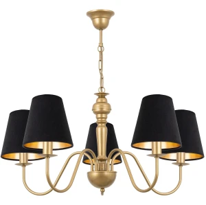 Złoty żyrandol z czarnymi abażurami GOLDSUN AB 1336G/17/53 5-płomienny 