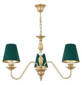 Klasyczny żyrandol z zielonymi abażurami KRISTAL AB 4161G/17/54 3-ramienny 