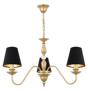 Złoty żyrandol z abażurami z weluru KRISTAL AB 4161G/17/53 3-ramienny 