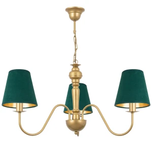 Złota lampa z zielonymi abażurami GOLDSUN AB 1337G/17/54 3-ramienny 