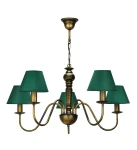 Żyrandol z abażurami butelkowa zieleń GOLDSUN 1S 1336G/24/35A 5- ramienny