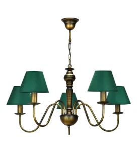 Żyrandol z abażurami butelkowa zieleń GOLDSUN 1S 1336G/24/35A 5- ramienny