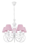 Biały żyrandol z różowymi abażurami DALIA 1374-5/BIA/1S/32 5-płomienny
