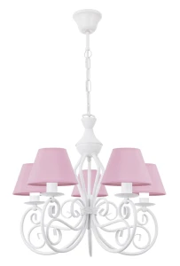 Biały żyrandol z różowymi abażurami DALIA 1374-5/BIA/1S/32 5-płomienny
