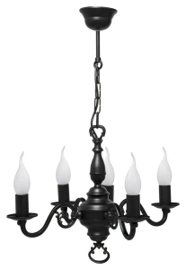 Czarny 5-ramienny żyrandol świecznikowy PŁOMYK BIS 1385/W5/CZA/Le  