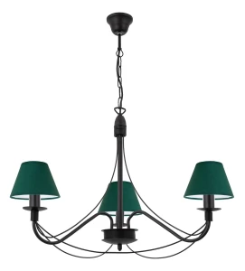 Trzypłomienny czarny żyrandol z abażurami HORTENSJA 1S 1382-3/35 3-płomienny