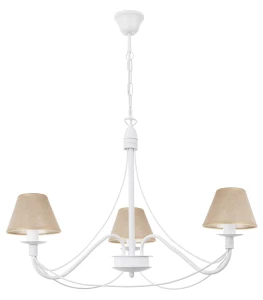 Biały żyrandol z lnianymi złotymi abażurkami HORTENSJA 1S 382-3/BIA/07 3-płomienny   