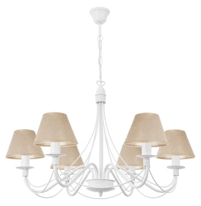 Efektowny żyrandol z lnianymi abażurami HORTENSJA 1S 382-6/BIA/07 6-płomienny   