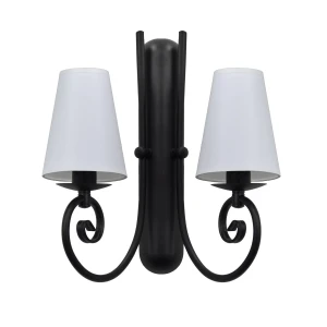 KLIWO 1717A/27/01 czarny kinkiet podwójny z białymi abażurami