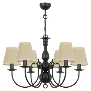 Czarna lampa z lnianymi abażurami MARIA CZARNA O3126 W6 CZA/AB/07/Le 6-ramienny 