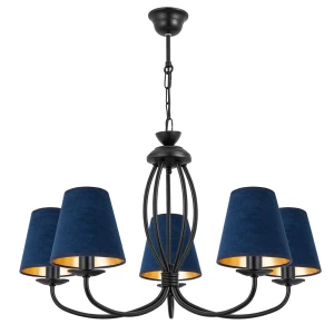 Ciemny żyrandol z abażurami do pokoju OLIVER O3055 W5 CZA/AB/55/Le 5-płomienny