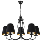 Czarny żyrandol do salonu z czarno-złotymi abażurami OLIVER O3055 W5 CZA/AB/53/Le 5-płomienny