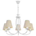 Biały żyrandol z beżowymi abażurami złotymi od środka OLIVER O3055 W5 BIA/AB/61/Le 5-płomienny