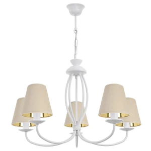 Biały żyrandol z beżowymi abażurami złotymi od środka OLIVER O3055 W5 BIA/AB/61/Le 5-płomienny
