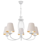 Stalowy biały żyrandol z welurowymi abażurkami OLIVER O3055 W5 BIA/AB/50/Le 5-płomienny 