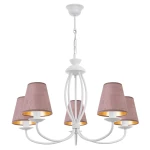 Żyrandol z różowymi welurowymi abażurami OLIVER O3055 W5 BIA/AB/52/Le 5-płomienny 