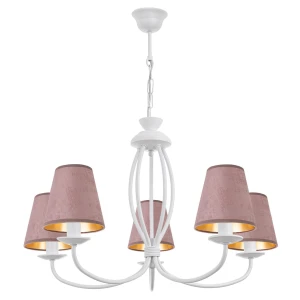 Żyrandol z różowymi welurowymi abażurami OLIVER O3055 W5 BIA/AB/52/Le 5-płomienny 