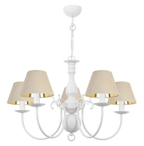 Lampa biała z beżowymi abażurami MARIA BIAŁA O3125 W5 BIA/1S/61/Le 5-ramienny