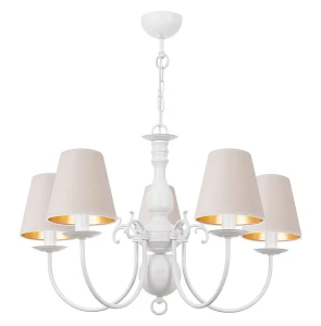 Lampa wisząca biała klasyczna MARIA BIAŁA O3125 W5 BIA/AB/50/Le 5-ramienny