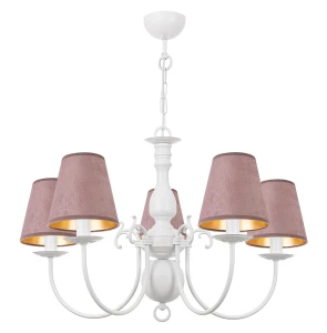 Różowo-biała lampa sufitowa MARIA BIAŁA O3125 W5 BIA/AB/52/Le 5-ramienny