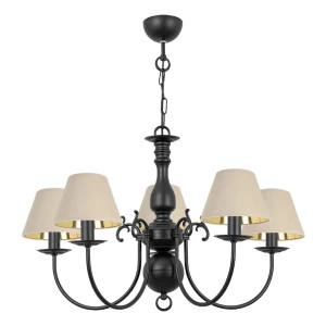 Elegancka lampa sufitowa z beżowymi abażurami MARIA CZARNA O3125 W5 CZ/1S/61/Le 5-ramienny 