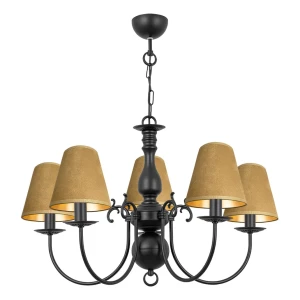 Żyrandol z miodowymi abażurami MARIA CZARNA O3125 W5 CZA/AB/57/Le  5-ramienny
