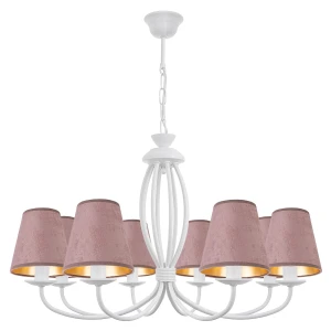 Żyrandol z różowymi abażurkami złotymi od środka OLIVER O3058 W8 BIA/AB/52/Le 8-płomienny