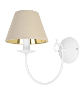 Biały kinkiet z beżowo-złotym abażurem MARIA BIAŁA O3120 K1 BIA/1S/61/Le