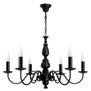 Stylowy czarny żyrandol świecznikowy AMELIA CLASSIC O3586 W6 CZA 6-płomienny