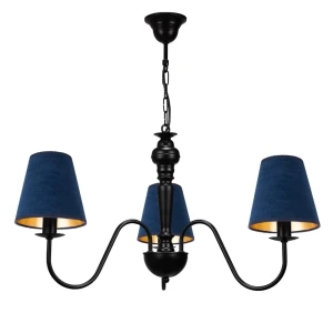 Lampa czarna z granatowymi abażurkami GOLDSUN AB 1337G/27/55 3-ramienny