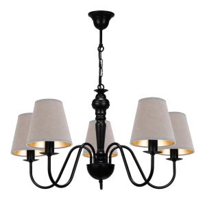 Elegancki żyrandol z beżowymi abażurkami GOLDSUN AB 1336G/27/56 5-ramienny