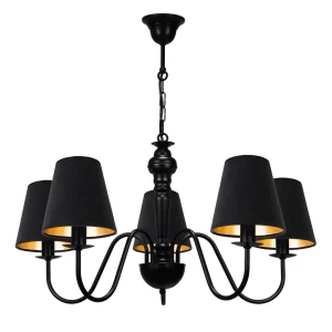 Lampa pięcioramienna z czarnymi, welurowymi abażurami GOLDSUN AB 1336G/27/53 5-ramienny