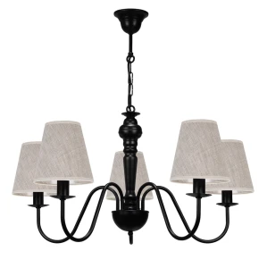 Czarna lampa z lnianymi abażurami do salonu GOLDSUN AB 1336G/27/05 5-ramienny