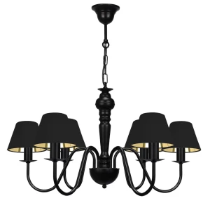 Dworkowy żyrandol z czarno-złotymi abażurami GOLDSUN 1S 1335G/27/63 6-ramienny