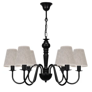 Rystykalny żyrandol z lnianymi kloszami GOLDSUN AB 1335G/27/05 6-ramienny