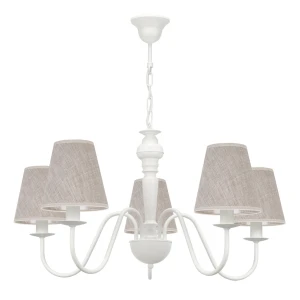 Rustykalna biała lampa z abażurami z lnu GOLDSUN AB 1336G/26/05 5-ramienny