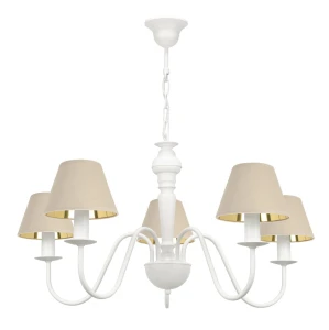 Biała lampa z beżowo-złotymi abażurami GOLDSUN 1S 1336G/26/61 5-ramienny