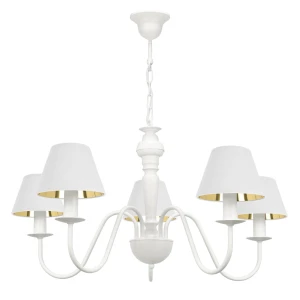 Biała lampa z eleganckimi biało-złotymi kloszami GOLDSUN 1S 1336G/26/62 5-ramienny