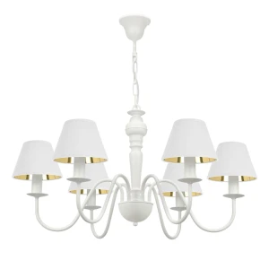 Klasyczna biała lampa wisząca ze złotym akcentem GOLDSUN 1S 1335G/26/62 6-ramienny