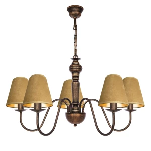 Rustykalna lampa sufitowa z miodowymi abażurami GOLDSUN AB 1336G/24/57 5-ramienny
