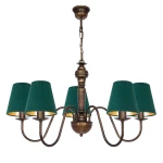 Lampa sufitowa z zielonymi abażurami do klasycznych wnętrz GOLDSUN AB 1336G/24/54 5-ramienny