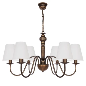 Lampa metalowa w kolorze starego złota o białych abażurach GOLDSUN AB 1335G/24/01 6-ramienny