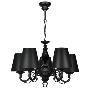 Elegancki czarny żyrandol z czarnymi abażurami VIOLA O3005 W5 CZA/AB/14/Le 5-ramienny