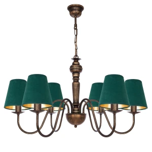 Lampa zielona o czarno-złotym stelażu GOLDSUN AB 1335G/24/54 6-ramienny